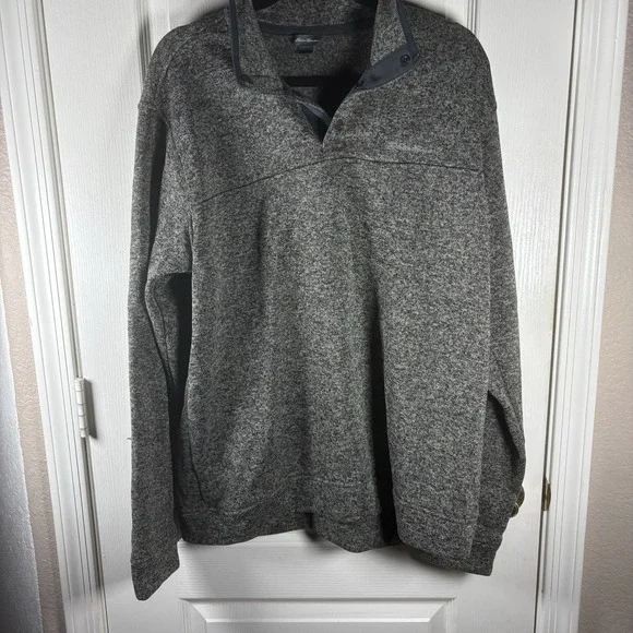 Eddie Bauer Men's XL Gray High‑Neck Button Pullover – Medium Weight, Classic Out - Picture 5 of 12